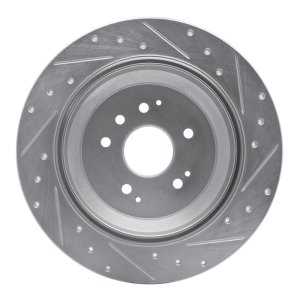 Acura MDX Brake Rotor (1) - Rear Left - R1 Concepts - Drilled & Slotted - Silver - `14-`16